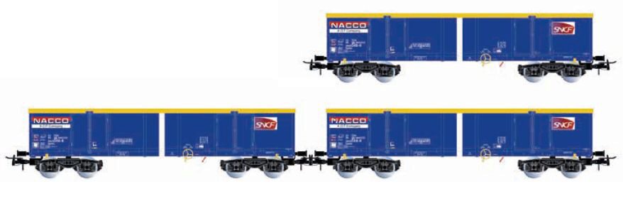 Jouef HJ6293 SNCF 3 offene Güterwagen Eamnos  NACCO  blau Ep. VI